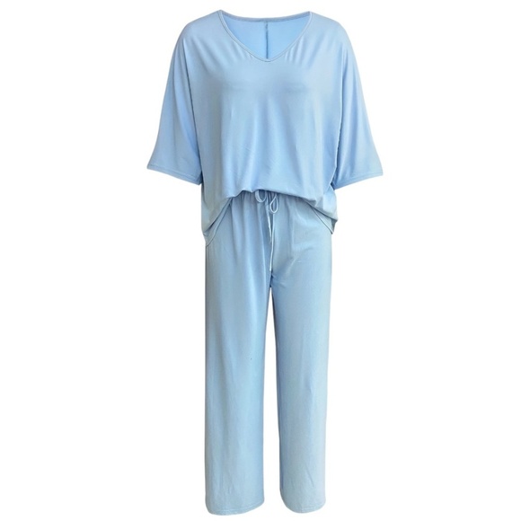 Pants Set Half Sleeve V-Neck Top & Wide Leg Pants - Picture 3 of 3